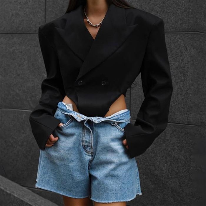 欧美性感连体西装西服上衣外套女 sexy crop blazer jacket women