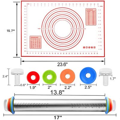 Rolling Pin and Silicone Baking Pastry Mat Set不锈钢擀面杖垫