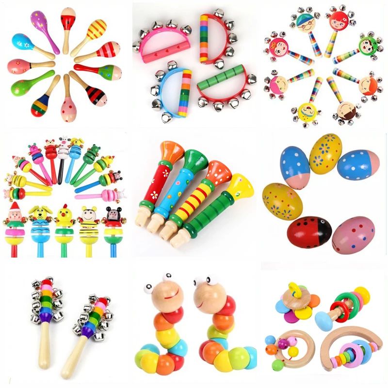 Baby Rattle Toys Wooden Rattle Sand Hamer Musical Toys Monte 玩具/童车/益智/积木/模型 其它早教玩具类 原图主图