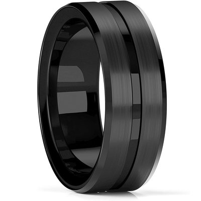 Fashion 8mm Men's Black Tungsten Wedding Band Rings Black