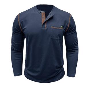 长袖 亨利衫 t恤T 男士 亚马逊拼色样品 shirt 2024秋冬跨境欧美男装