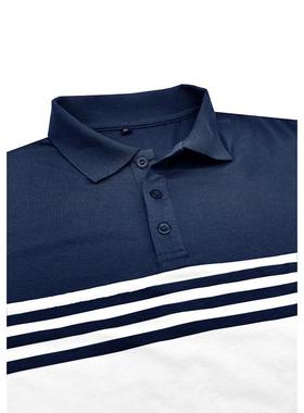 2025秋冬跨境欧美男装条纹印花翻领t恤T-shirt亚马逊 男士长袖Pol