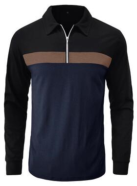 跨境欧美码Polo男t恤T-shirt 2023秋冬新款翻领拼色POLO衫 男样品