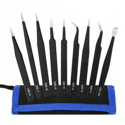 1/2/9Pcs Stainless Steel Tweezers Anti-static ESD Tweezer To