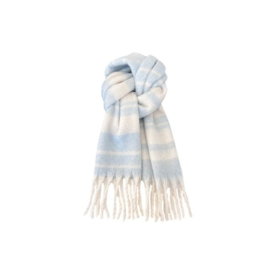 FREE RABBITⅡ撞色条纹马海毛围巾加厚保暖百搭流苏围脖男女同款