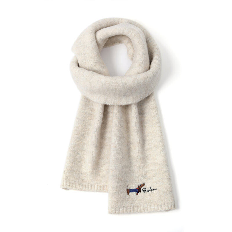 FREE RABBITⅡ 可爱小狗刺绣针织围巾秋冬季保暖毛线围脖男女同款