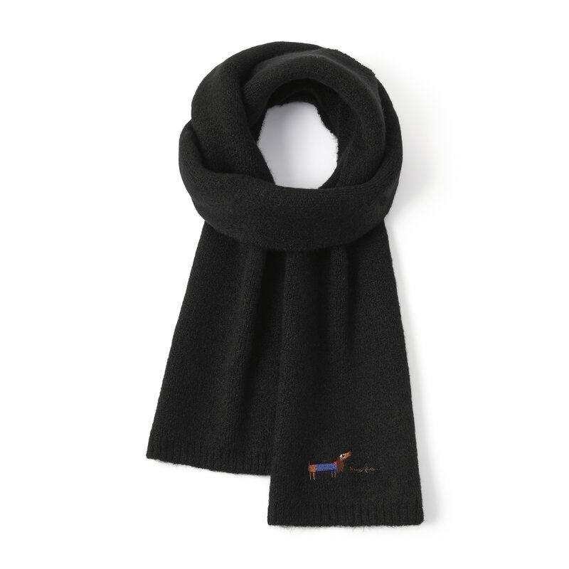 FREE RABBITⅡ 可爱小狗刺绣针织围巾秋冬季保暖毛线围脖男女同款