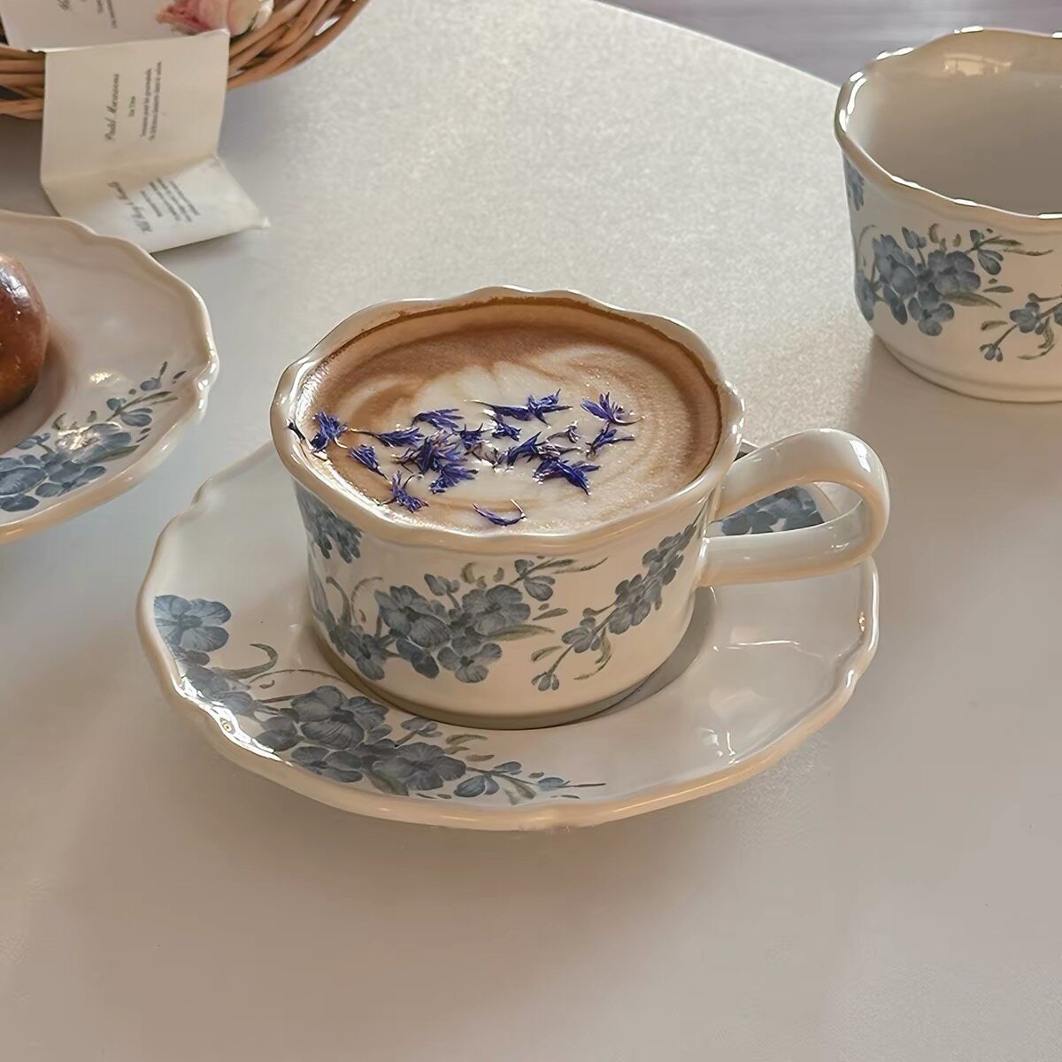 精致法式蓝山茶陶瓷餐具釉下彩花边咖啡杯碟家用餐盘下午茶甜品盘