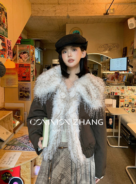 CZ ZHANG秋冬亲肤环保毛毛领拼接短款棉衣女减龄休闲棉服 B48255