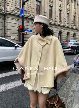 CZ ZHANG秋冬纯羊毛手工斗篷双面尼短外套少女感毛呢大衣 B39899