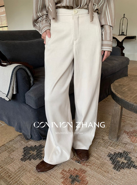 CZ ZHANG秋冬通勤风高腰直筒花边宽松休闲裤女百搭阔腿裤 B41070