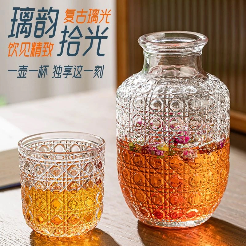 复古浮雕冷水壶玻璃凉水壶夏季饮品冷泡瓶杯家用果汁果茶壶套装