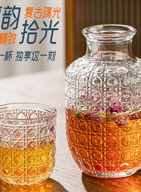 复古浮雕冷水壶玻璃凉水壶夏季饮品冷泡瓶杯家用果汁果茶壶套装