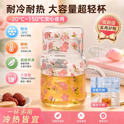 樱落满杯-高硼硅玻璃一人饮办公室家用泡茶喝水多功能水壶