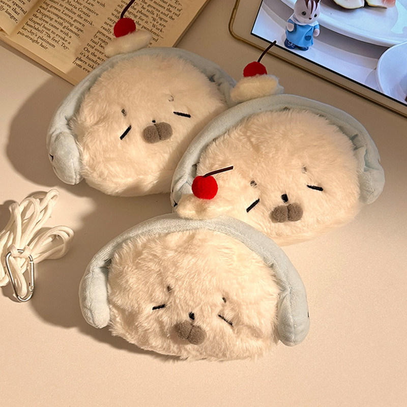 可爱耳机海豹毛绒CCD相机收纳包女便携拍立得耳机口红杂物零钱包,节庆用品/礼品,创意零钱包,淘宝优惠券,粉丝福利购,淘宝优惠卷