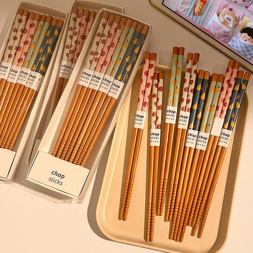 8双装~高颜值水果竹木筷子防滑耐高温防霉家用分餐筷日式一人一筷