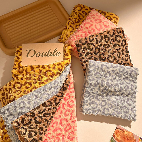 ins豹纹抹布家用吸水方巾卫生间擦手小毛巾厨房擦桌子清洁百洁布