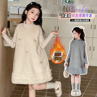 女童裙子冬装2025新款儿童公主裙冬装套装儿童年服裙冬季呢子裙潮