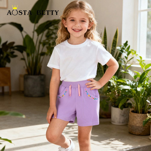 26夏季新款女童短裤欧美风儿童休闲裤中小童绣花运动裤童装批发