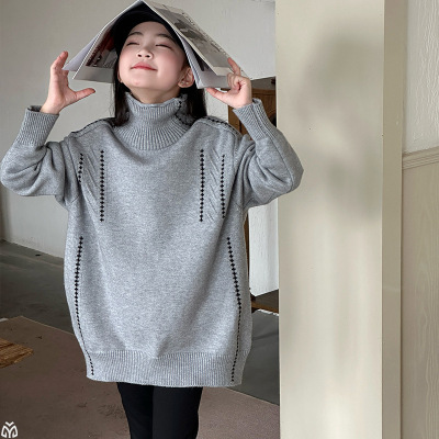 女童毛衣2025秋冬新款洋气儿童半高领加厚内搭针织衫中大童打底衫