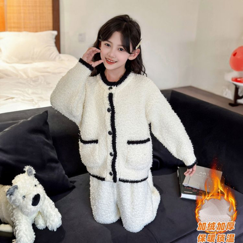 女童睡衣秋冬装2025新款加厚珊瑚绒套装女孩大童冬款法兰绒