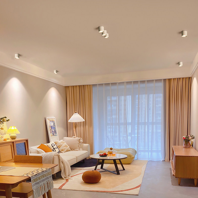 圆形明装射灯led筒灯可调角度吸顶式防眩射灯家用阳台客厅无主灯