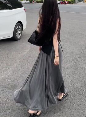 新款莫代尔垂坠感长裙到脚踝半身裙高腰显瘦垂感超长款女裙子夏