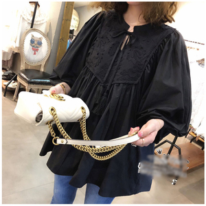 2023春夏大码女装新品棉布衬衫胖mm韩版显瘦遮肚子刺绣娃娃衫上衣