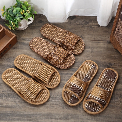 拖鞋男士家用居家夏季草席竹子室内家居地板软底防滑夏天女凉拖鞋