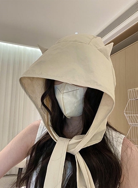 小恶魔绑带速干防晒遮阳帽女薄款护耳头巾包头帽子可爱猫耳朵小众