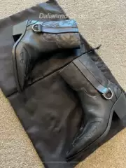 Color-Washed Carved Pointed-Toe Western Boots for Men, Chunky Heel Height-Increasing Cowboy Boots, Short Boots, Vintage Distressed Boots