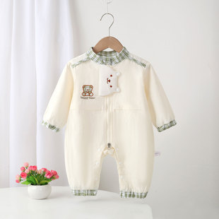宝宝连体衣春秋款双层无骨可爱超萌秋季婴儿衣服男宝中式外出哈衣