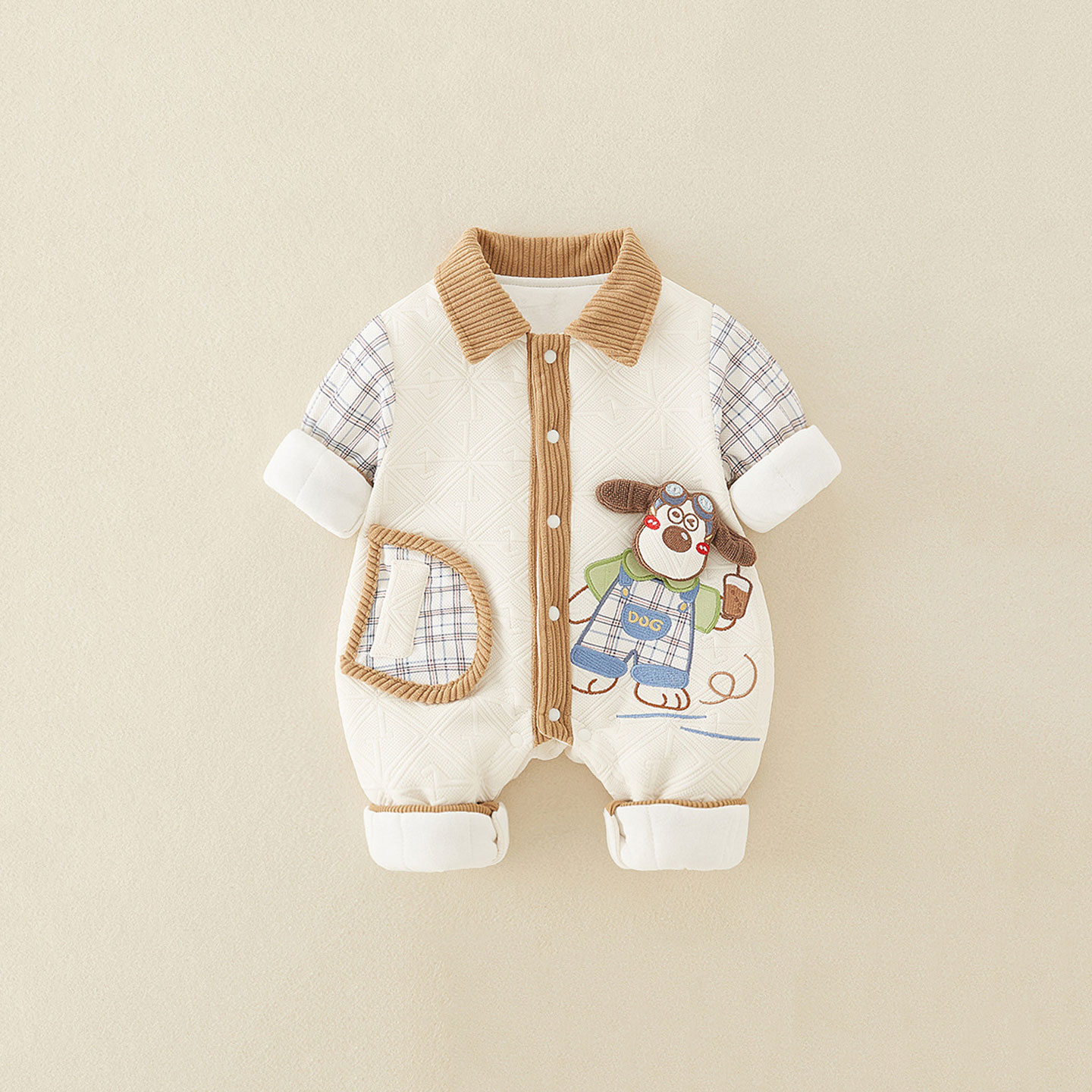 婴儿连体衣秋冬薄棉外出服