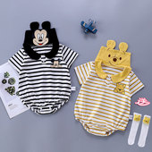 短袖 可爱超萌幼儿男宝宝三角哈衣卡通外出洋气 包屁衣夏婴儿薄款