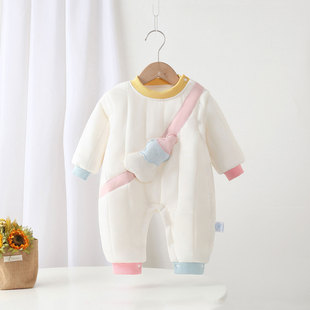 宝宝夹棉连体衣薄棉秋冬可爱超萌a类婴儿衣服男宝冬外穿保暖棉衣