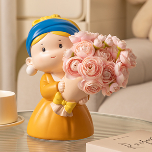 捧花女孩轻奢高级感花瓶摆件客厅插花电视柜餐桌装 饰生日礼物实用