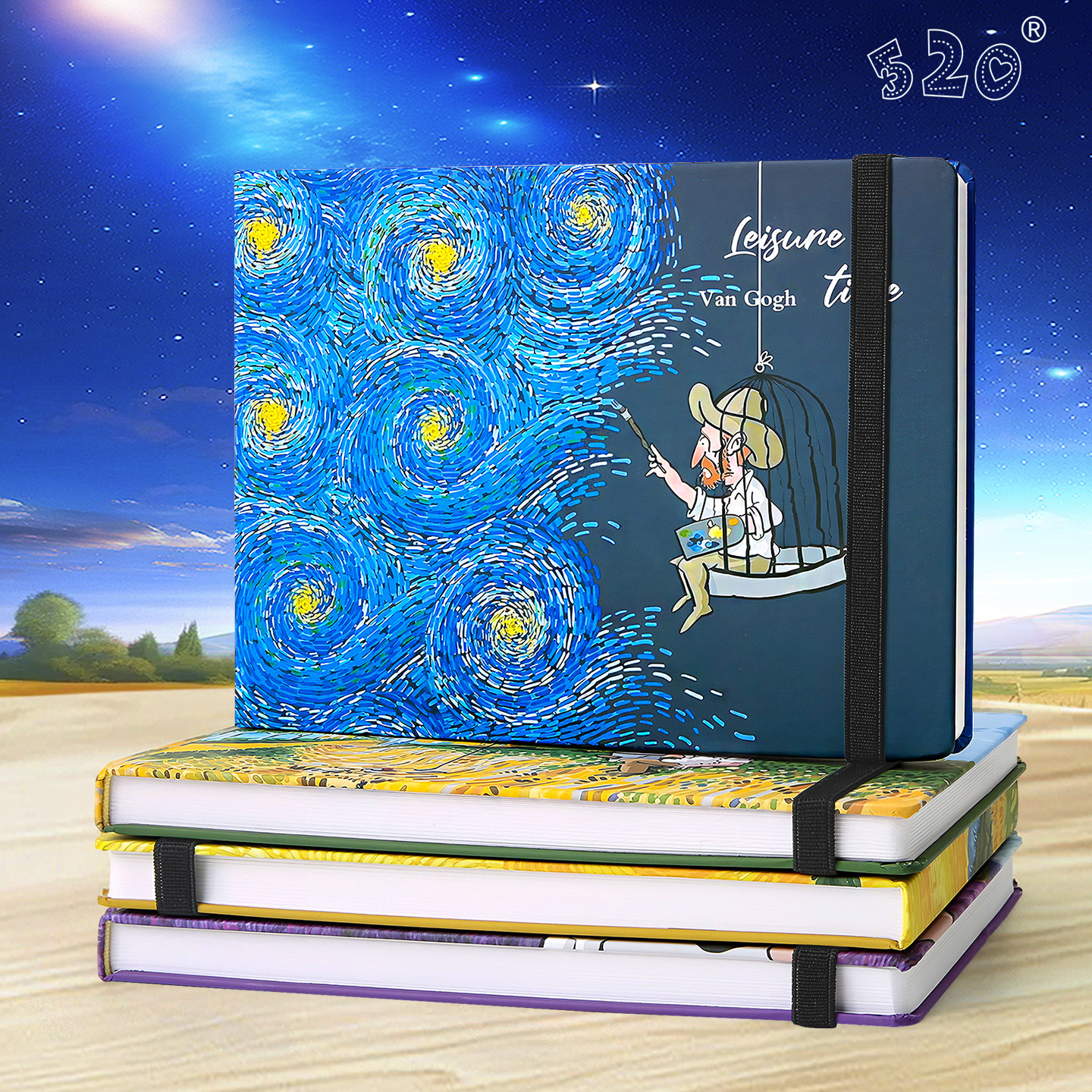 绑带素描本梵高油画系列A5空白文艺复古油画学生速写本绘画练习本