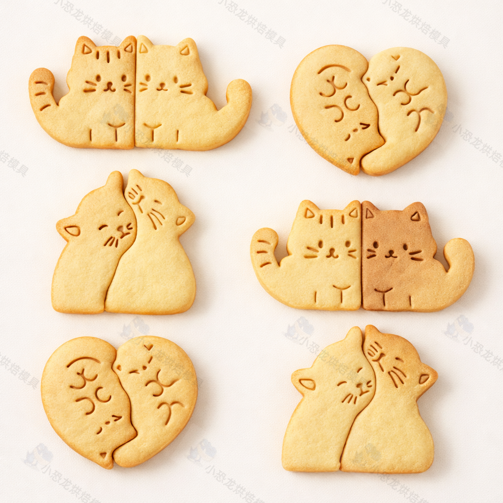猫咪贴贴卡通饼干模具情人节曲奇咖啡渣石塑按压式家用烘焙工具