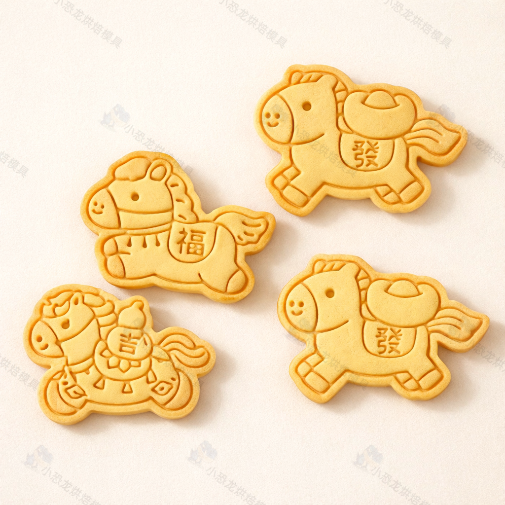 2026马年新年饼干模具卡通小马祝福曲奇按压切模家用翻糖烘焙工具