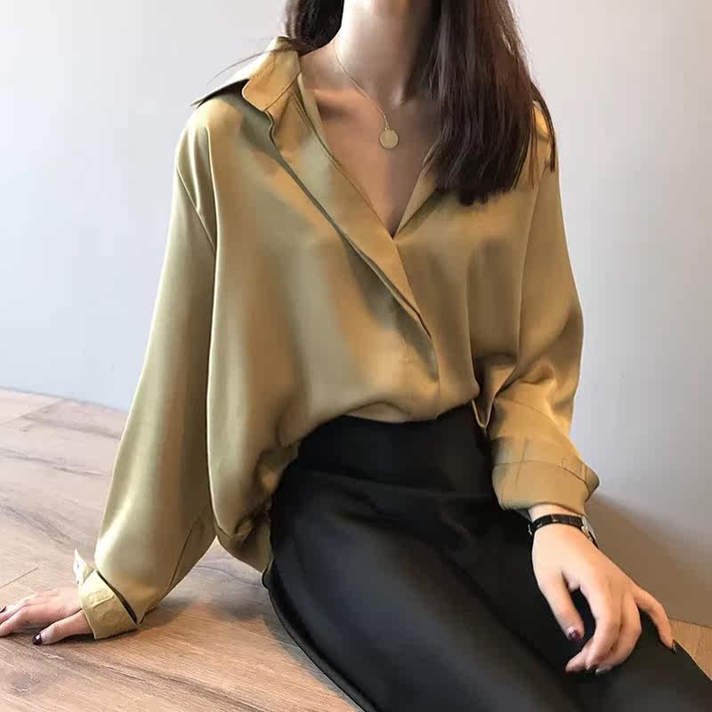 衬衫女韩版2019秋季新款真丝绸缎面长袖上衣女轻熟睡衣风外穿衬衣在类目 女装/女士精品, 衬衫中 - 来自Buy2taobao.com提供专业的淘宝代购服务