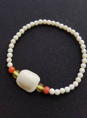 猛犸牙单圈女手链4mm圆珠子配富甲天下小龟壳百搭手饰简约款手串