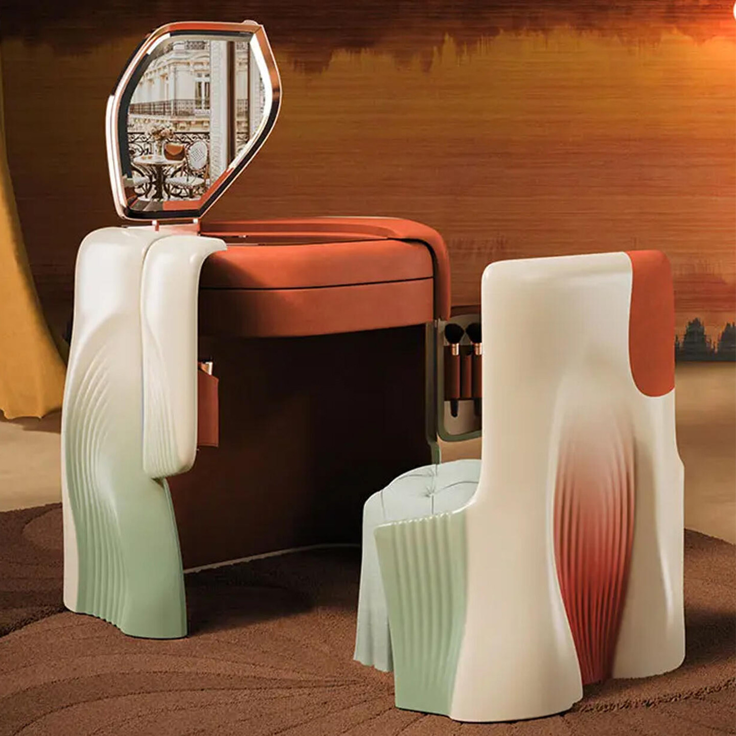 意式轻奢可收缩梳妆台布艺组合带镜现代设计师款定制化妆桌带妆凳,住宅家具,梳妆台/桌,淘宝优惠券,粉丝福利购,淘宝优惠卷