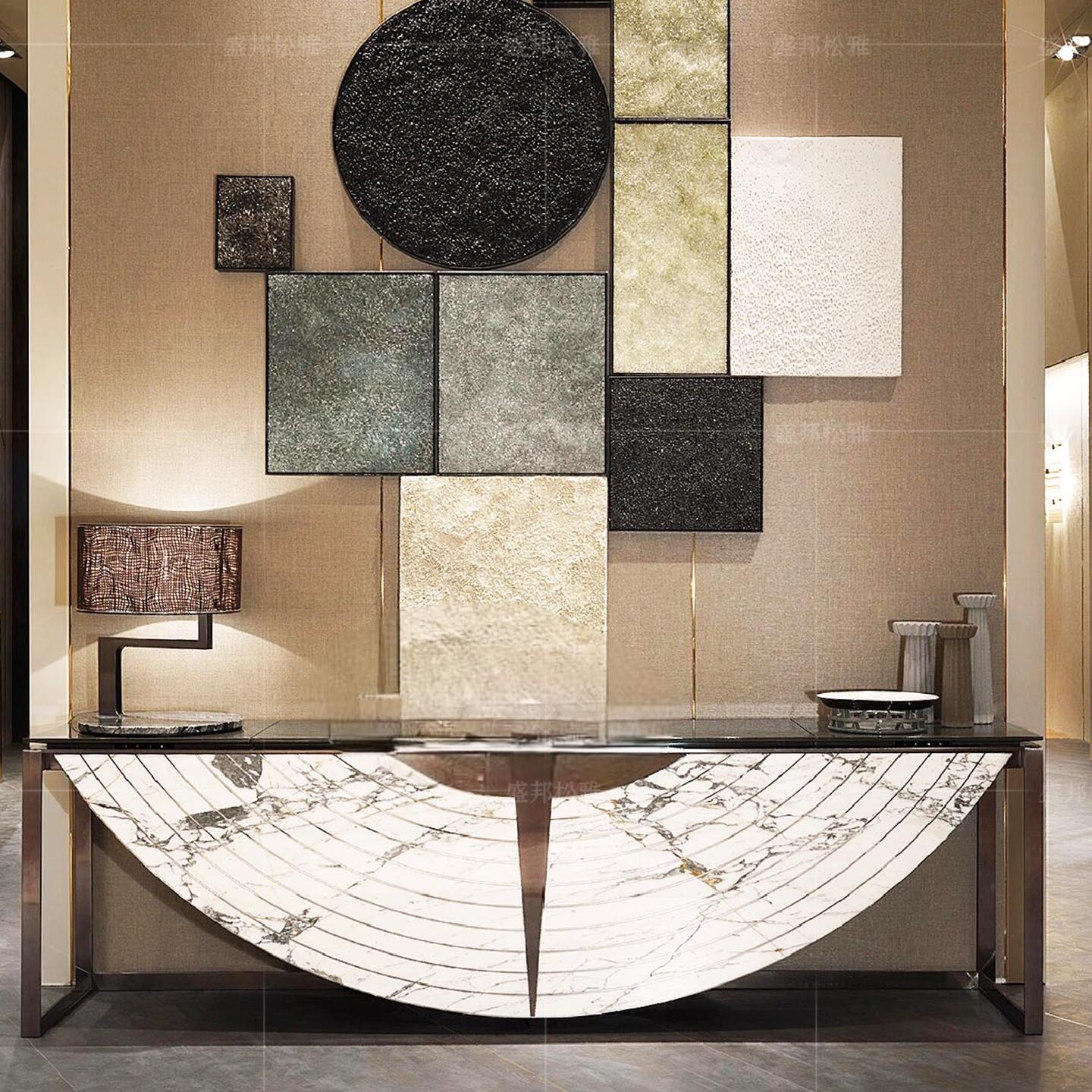 意式轻奢半月形玄关柜