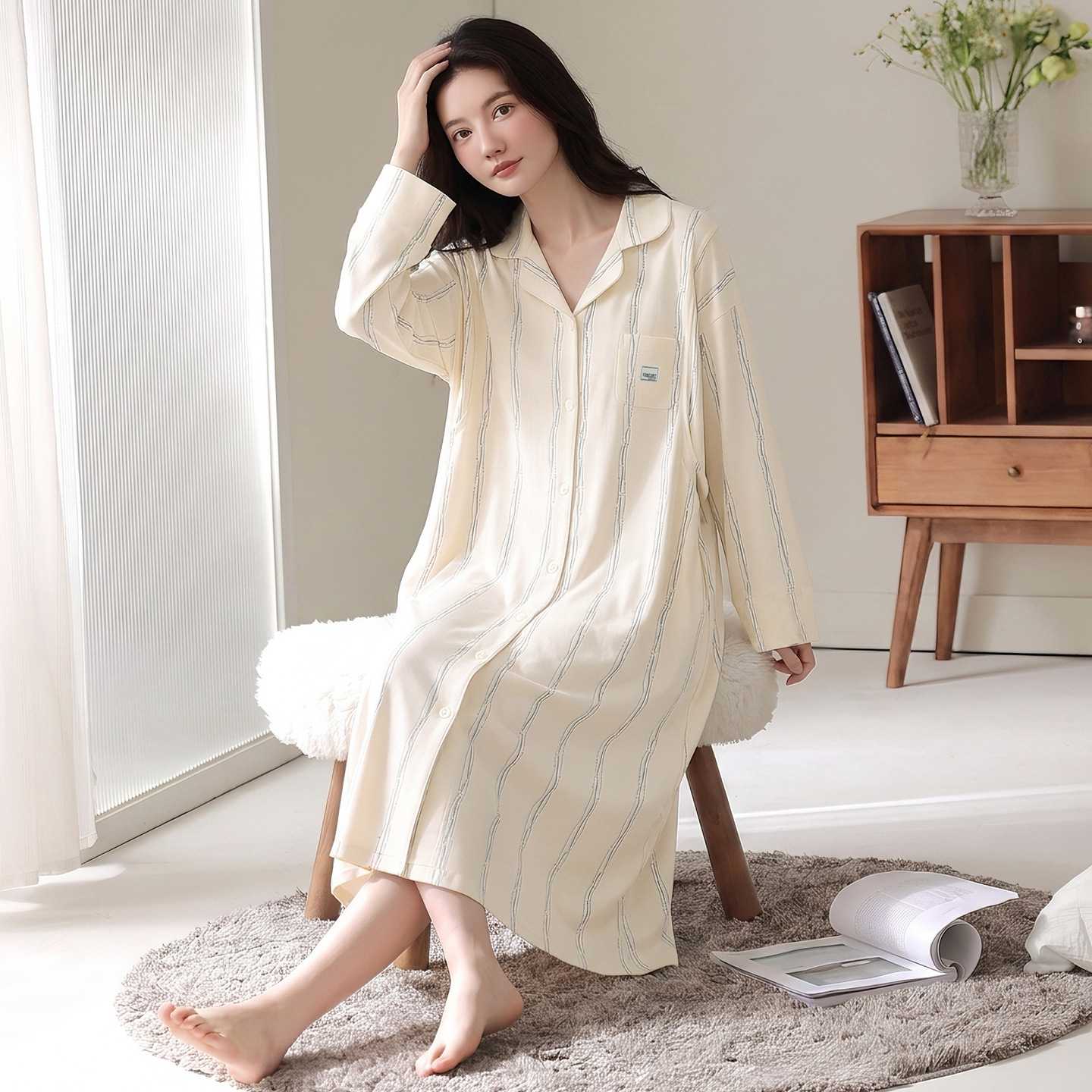 官方正品7A类纯棉待产裙月子服春秋薄款孕妇产妇哺乳新款秋冬睡裙