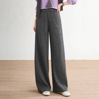 官方正品羊毛弯刀裤女2026春季新款显瘦简约垂坠感窄版阔腿裤慵懒