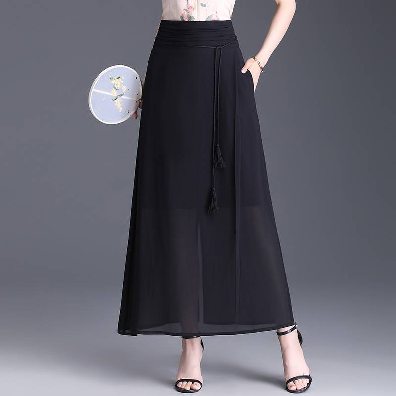 官方正品薄款雪纺A字半身裙女2025年夏季新款韩版高腰百褶大摆拼