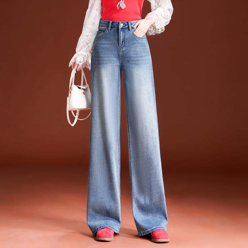 官方正品2026春夏新款时尚感窄版阔腿牛仔裤女高腰显瘦休闲直筒裤