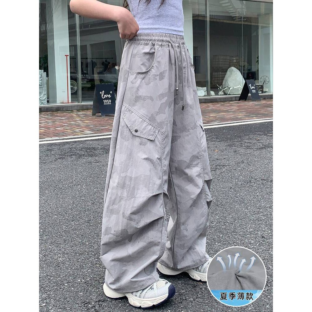 官方正品女童轻薄工装裤2026夏季薄款新款中大童宽松迷彩裤休闲阔