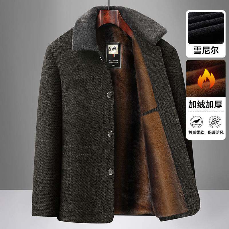 官方正品中老年男士冬装休闲纽扣雪尼尔宽松夹克衫爸爸装加绒加厚