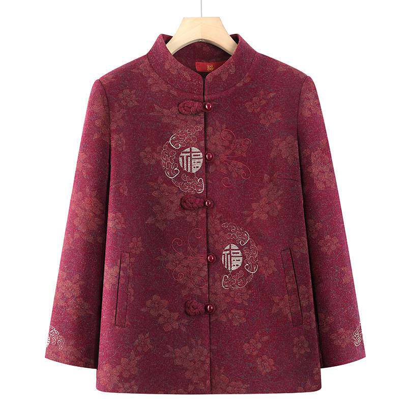 官方正品中老年女装秋季红色喜庆唐装礼服外套老太太春秋新款立领